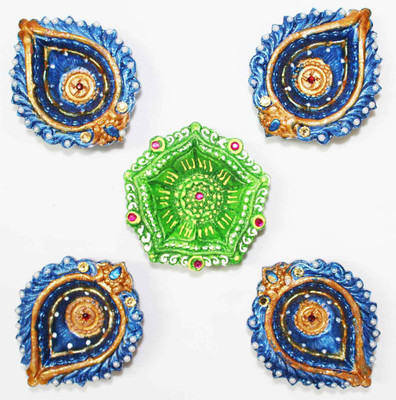 

Craft Junction Set of 5 Colourfull Decorative Diya For This Diwali Terracotta (Pack of 5) Table Diya Set(Height: 1 inch)