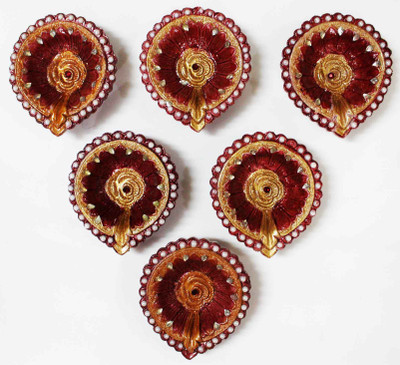 

Craft Junction Set of 6 Handpainted Colourfull Terracotta (Pack of 6) Table Diya Set(Height: 1 inch)