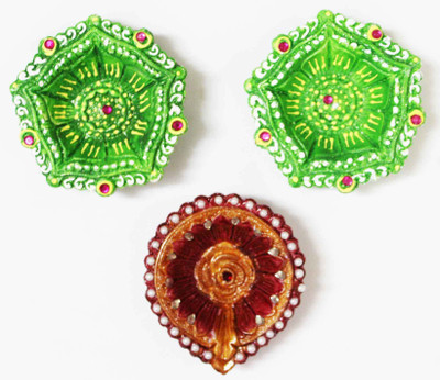 

Craft Junction Handpainted Terracotta (Pack of 3) Table Diya Set(Height: 1 inch)