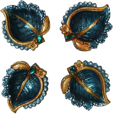 

Craft Junction Set of 4 Handpainted Decorative Diya For this Diwali Terracotta (Pack of 4) Table Diya Set(Height: 1 inch)