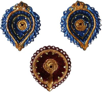 

Craft Junction Set of 3 Handpainted colourfull Decorative Diya Terracotta (Pack of 3) Table Diya Set(Height: 1 inch)