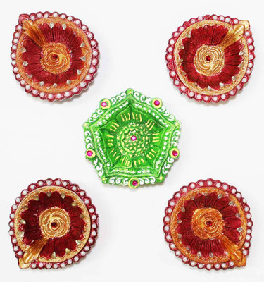 

Craft Junction Set of Decorative Terracotta (Pack of 5) Table Diya Set(Height: 1 inch)