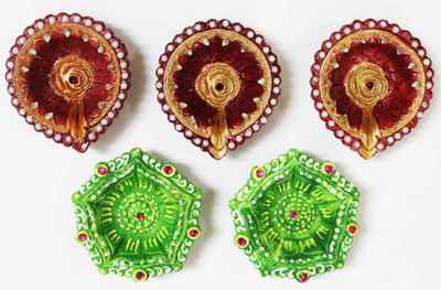 

Craft Junction Set of 5 Colourfull Decorative Diya Terracotta (Pack of 5) Table Diya Set(Height: 1 inch)