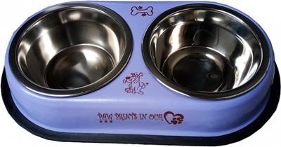 

Petshop7 Purple 250 Ml Dog Double Dinner Set Oval Steel Pet Bowl & Bottle(250 ml Purple)
