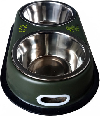 

Petshop7 Green 500 Ml Dog Double Dinner Set Oval Steel Pet Bowl & Bottle(500 ml Green)