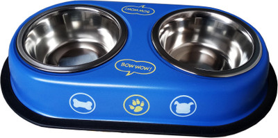 

Petshop7 Blue 950 Ml Dog Double Dinner Set Oval Steel Pet Bowl & Bottle(950 ml Blue)