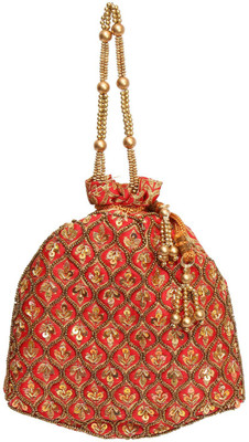 

Bagaholics Ethnic Silk Potli Batwa Potli(Red, Gold), Gold;red