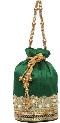 

Bagaholics Ethnic Silk Potli Batwa Potli(Green, Gold), Gold;green