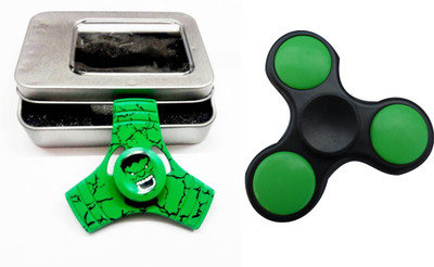 

S.Blaze 3 Arm Green Rounded Black Fidget Spinner with Metal(Green, Black)
