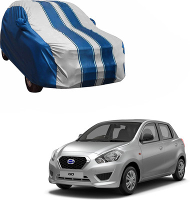Purpleheart Car Cover For Datsun Go (With Mirror Pockets)(White, Blue)