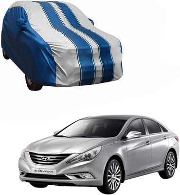 Purpleheart Car Cover For Hyundai Sonata (With Mirror Pockets)(White, Blue)