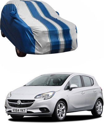 Purpleheart Car Cover For Opel Corsa (With Mirror Pockets)(White, Blue)