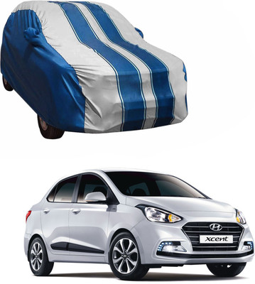 Purpleheart Car Cover For Hyundai Xcent (With Mirror Pockets)(White, Blue)