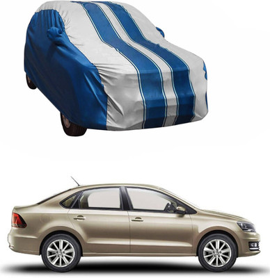 Purpleheart Car Cover For Volkswagen Vento (With Mirror Pockets)(White, Blue)