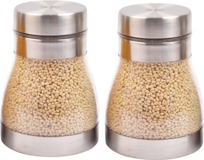 

JVL Pot Twister Canister - 1300 ml Steel Grocery Container, Tea Coffee & Sugar Container, Pickle Container & Salt Pepper Container(Pack of 2, Clear)
