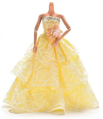 

iDream Elegant Multi-Layer Handmade Weeding Gown Dress Fashion Cloth For Doll (Yellow)(Yellow)