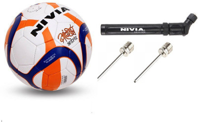 

Nivia Combo of Three, One 'Antrix' Football, One double action air inflation pump and 2 needles. Football - Size: (Pack of 1, Multicolor