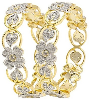 KAAYRA Alloy Cubic Zirconia Gold-plated Bangle Set(Pack of 2)