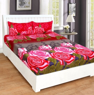 GOODLYF 110 TC Polyester Double Printed Flat Bedsheet(Pack of 1, Red)