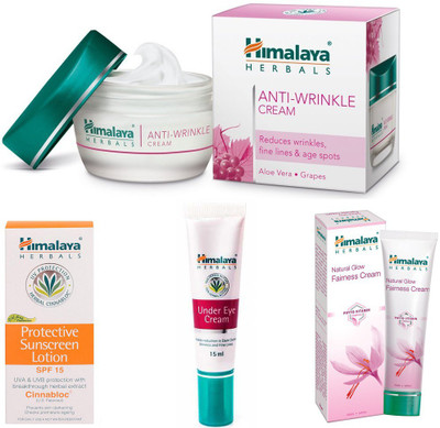 

Himalaya Anti Wrinkle Cream, Protective Sunscreen Lotion, Under Eye Cream, Natural Glow Fairness Cream(Set of 4)