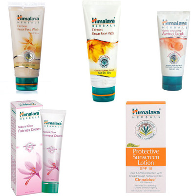 

Himalaya Fairness Kesar Face Wash, Fairness Kesar Face Pack, Gentle Exfoliating Apricot Scrub, Natural Glow Fairness Cream, Protective Sunscreen Lotion(Set of 5)