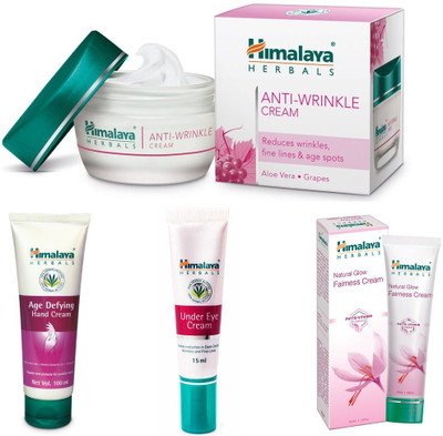 

Himalaya Anti Wrinkle Cream, Age Defying Hand Cream, Under Eye Cream, Natural Glow Fairness Cream(Set of 4)