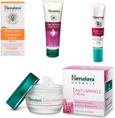 

Himalaya Protective Sunscreen Lotion, Age Defying Hand Cream, Under Eye Cream, Anti Wrinkle Cream(Set of 4)