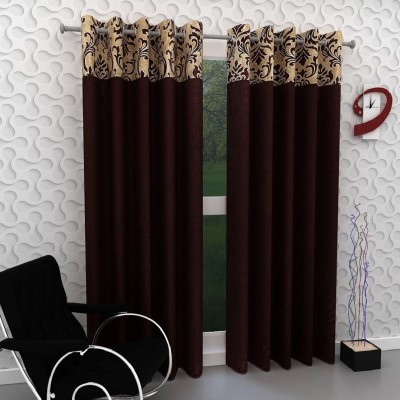 Phyto Home 152 cm (5 ft) Polyester Semi Transparent Window Curtain (Pack Of 2)(Printed, Brown)