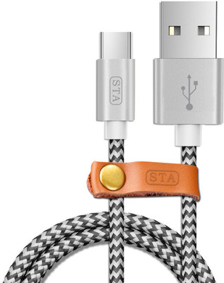 STA USB Type C Cable 2 A 1 Meters Nylon Braided Fast Charge USB A 2.0 To(Compatible with All Phones With Type C port, Silver, One Cable)