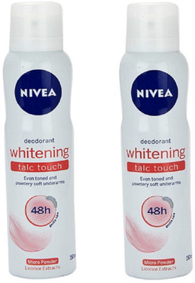 

Nivea Whitening Talc Touch (300 ML, Pack of 2) Deodorant Spray - For Women(300 ml, Pack of 2)