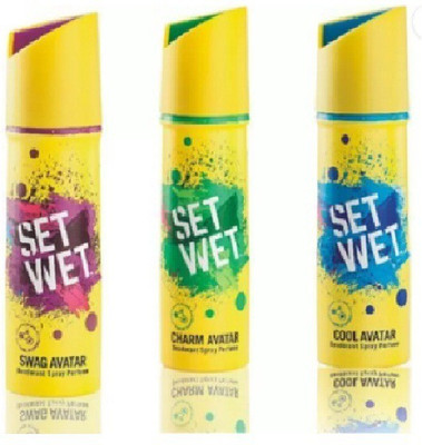 

Set Wet Swag, Charm and Cool Avatar Deodorant Spray - For Men (150 ml, Pack of 3) Body Spray - For Men & Women(150 ml, Pack of 3)