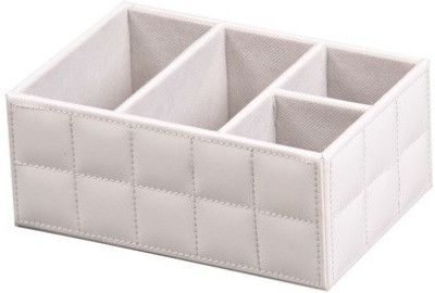 

FABBiTY 4 Compartments Leatherite Desk Organizer(White)