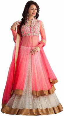 TAANI FASHION Net Embroidered Semi-stitched Lehenga Kurta Material