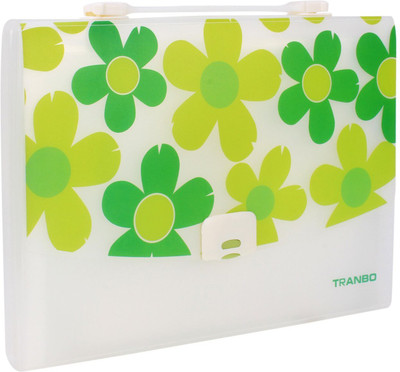 

TRANBO Polypropylene Floral File Folder with 13 Pockets, Handle, Index Tab, A4 Size(Set Of 1, Green)