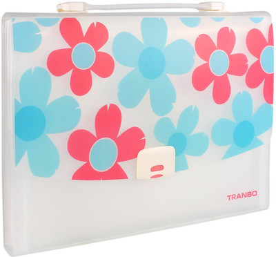 

TRANBO Polypropylene Floral File Folder with 13 Pockets, Handle, Index Tab, A4 Size, Pink(Set Of 1, Pink)
