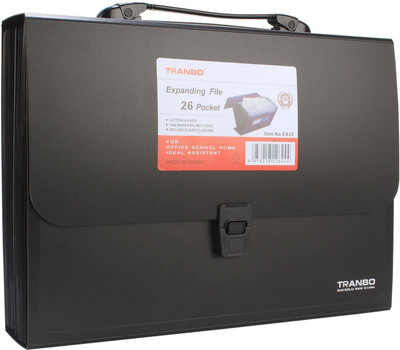 

TRANBO Plastic File Folder with 26 Pockets, Handle, Index Tab, A4 Size, Black(Set Of 1, Black)