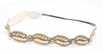 

Jungli Murgi dull gold and antique silver hairband with pearl embroidery Head Band(Gold)