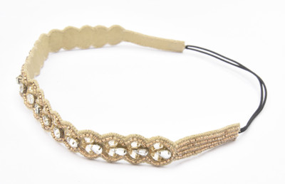 

Jungli Murgi Beige and Gold scalloped hairband with crystals Head Band(Gold)