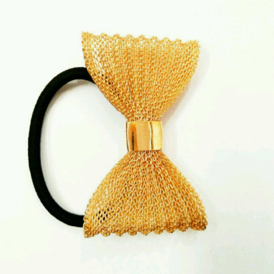 

Sanvi Golden Metal Bow Fashion Hair tie Rubber Band : pack of 4 Hair Band(Gold)