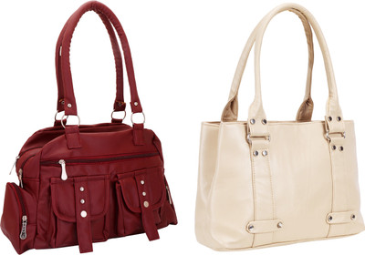 

Lady bar Shoulder Bag(Maroon, Beige), Beige;maroon