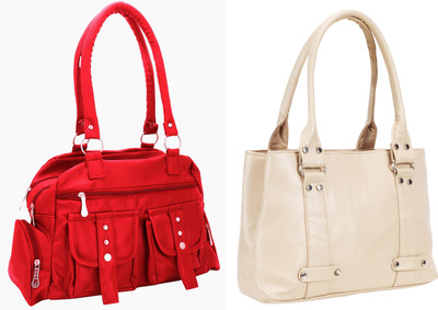 

Lady bar Shoulder Bag(Red, Beige), Beige;red