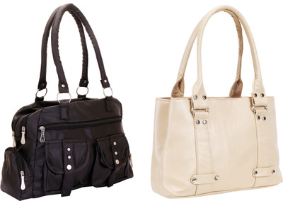 

Lady bar Shoulder Bag(Black, Beige), Beige;black