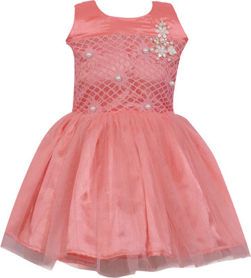 Digi Pretty Girls Midi/Knee Length Party Dress(Orange, Sleeveless)