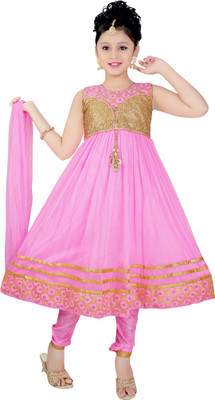

Haazra Girls Festive & Party Kurta, Churidar & Dupatta Set(Pink Pack of 1