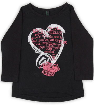 

United Colors of Benetton Girls Printed Cotton T Shirt(Black, Pack of 1, K47