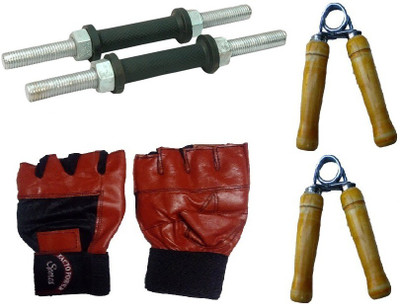

FACTO POWER NICKLE DUMBELL RODS, LEATHER MATERIAL, RED COLOR, GYM GLOVES AND PAIR OF HAND GRIPPER Gym & Fitness Kit