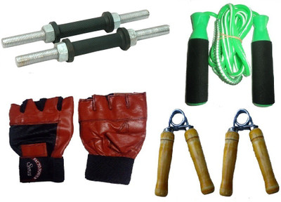 

FACTO POWER NICKLE DUMBELL RODS, LEATHER MATERIAL, RED COLOR, GYM GLOVES, BEARING GREEN COLOR SKIPPING ROPE AND PAIR OF HAND GRIPPER Gym & Fitness Kit