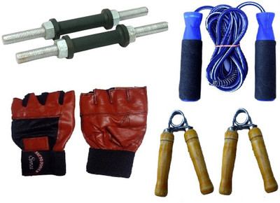 

Facto Power NICKLE DUMBELL RODS, LEATHER MATERIAL, RED COLOR, GYM GLOVES, BEARING BLUE COLOR SKIPPING ROPE AND PAIR OF HAND GRIPPER Gym & Fitness Kit