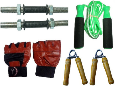 

Facto Power ZINC DUMBELL RODS, LEATHER MATERIAL, RED COLOR, GYM GLOVES, BEARING GREEN COLOR SKIPPING ROPE AND PAIR OF HAND GRIPPER Gym & Fitness Kit