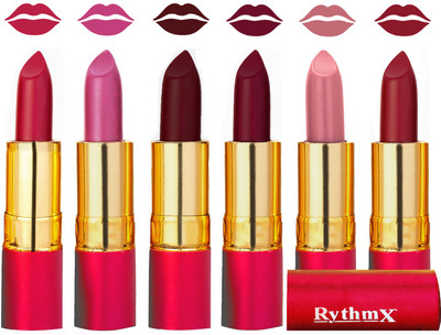Rythmx Flawless Matte Finish Non Transfer Lipstick Set of 6 Shades(Red, Metallic Pink, Maroon, Radish Maroon, Nude, Dark Brick)